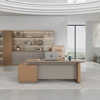 Bureau de direction avec bande lumineuse LED, pieds et tiroirs en chêne pour mobilier de bureau de PDG, vente en gros directe d'usine