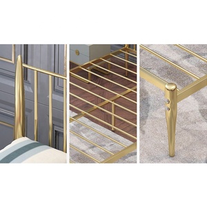 Phong Cách Cổ Đen Vàng Màu Đồ Nội Thất Phòng Ngủ Rèn Sắt Kim Loại Tán Khung Giường - Product Image 2