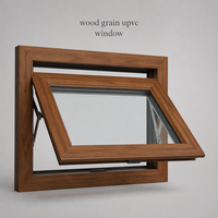 Fenêtre à auvent en PVC finition grain de bois, triple vitrage en verre trempé, dimensions personnalisées pour la construction de villas