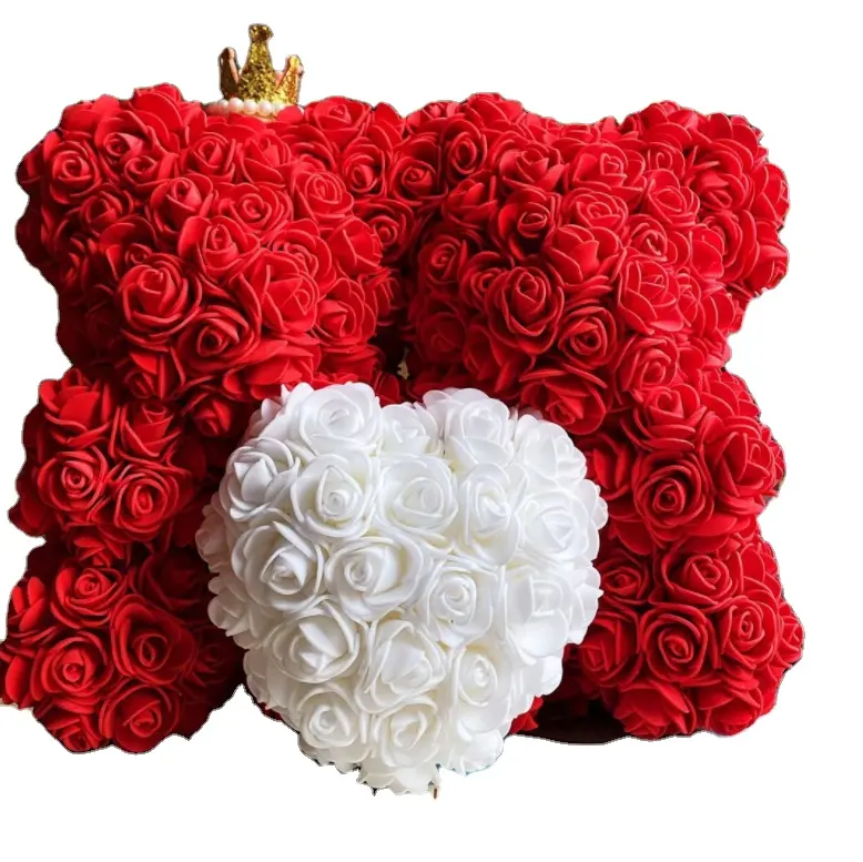 डबल गुलाब भालू पकड़ दिल के साथ 25cm फोम फूल भालू दिल वेलेंटाइन दिवस उपहार जन्मदिन शादी की सजावट के लिए