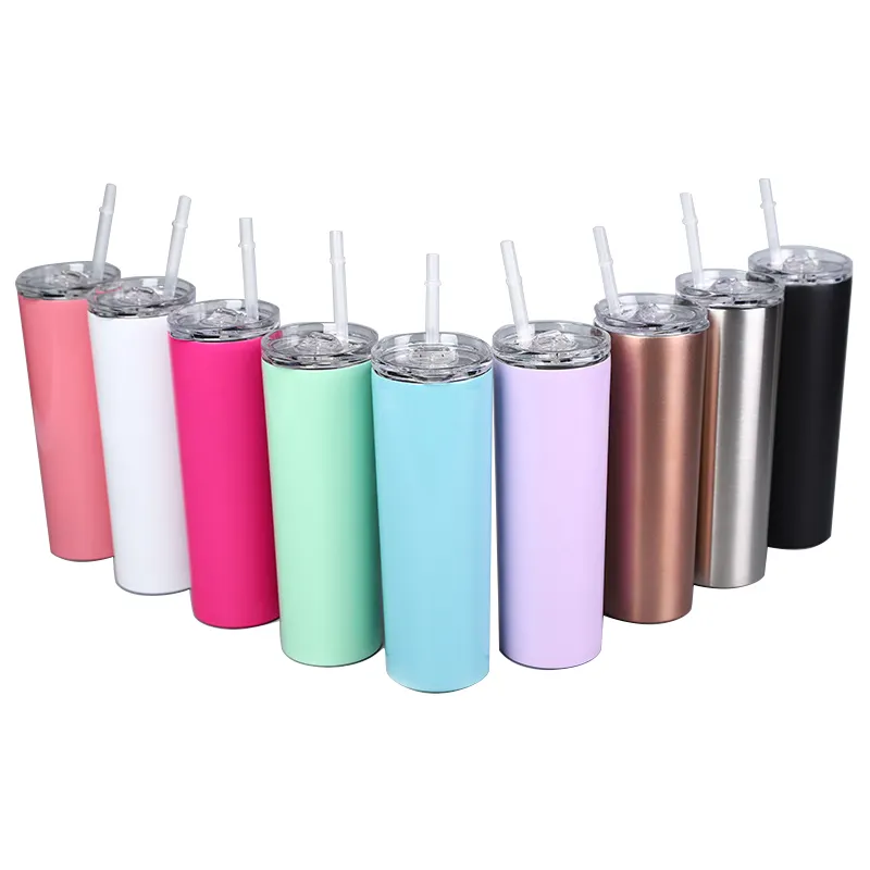 20Oz Matte Custom Logo Vacuum Metal Double Wall Cup Insulated Stainless Steel Skinny Tumbler With Lid Straw