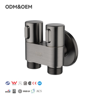 Válvula angular de latón gris acero con doble manija, cartucho cerámico, desviador de grifo, ecológica, de 3 vías, cromada, para baño