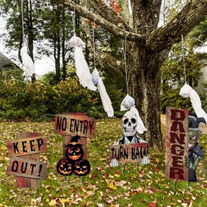 Décorations de fête à thème Halloween effrayant : Piquets de signalisation effrayants pour trottoir, en PP, découpés à la main, pour jardin et cour - Product Image 6
