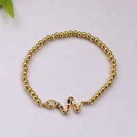 Bracelet élastique BC1605 avec perles dorées de 4 mm, pavé de zircone cubique, motifs animaux (alligator, crabe, homard, hippocampe, poisson)