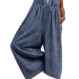 Women Denim <b>Wide</b> <b>Leg</b> <b>Jumpsuit</b> Sleeveless High Waist Casual Summer Playsuit Loose Fit Pantsuit - Product Image 1