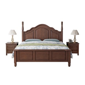 American Style Solid Wood <b>Bed</b> Platform <b>Double</b> Hand Carved Bedroom Furniture - Product Image 2