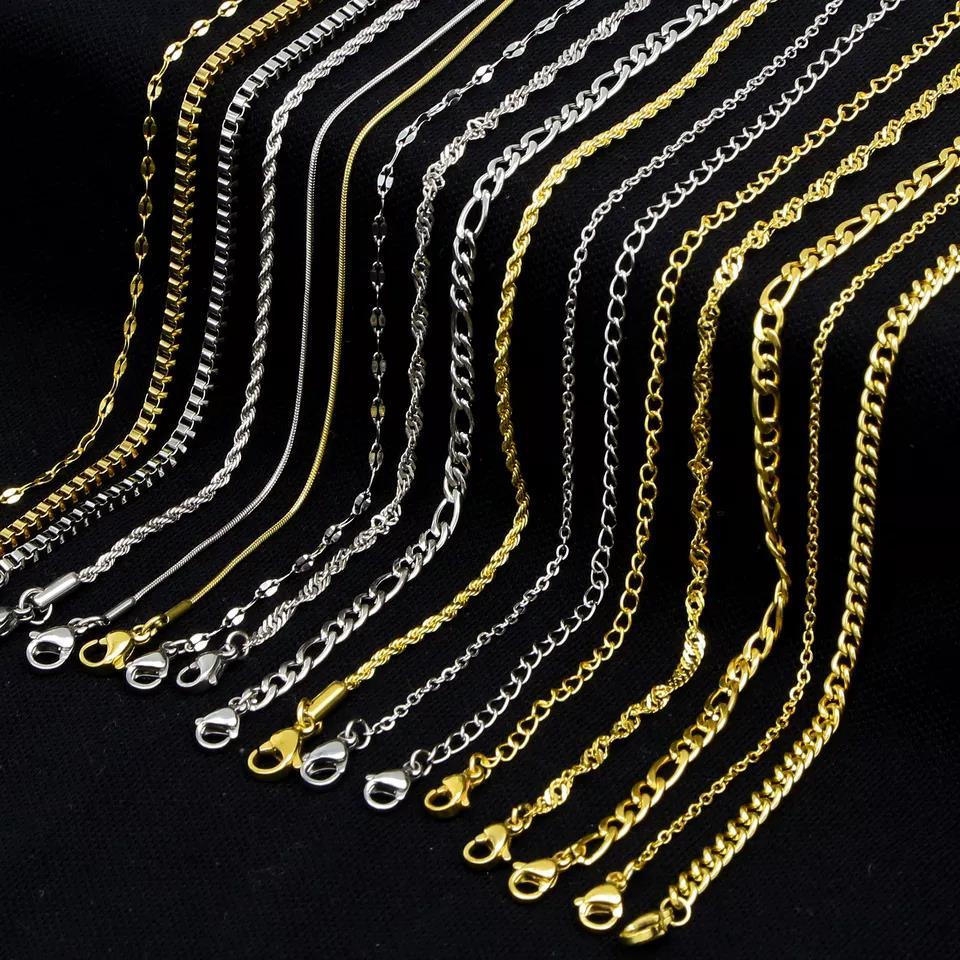 Cheap Price China Stainless Steel Box Chain Ready To Ship Chain Necklace Diy Jewelry Fashion 18k Gold Plated Flat Snake Chain