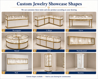 Muebles Modernos para Joyería de MDF Dorado con Vidrio Templado, Exhibidores de Pared para Joyería