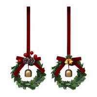 Ornements de couronne de Noël, mini couronne artificielle à suspendre avec ruban rouge, clochette, pomme de pin et baies pour porte et arbre