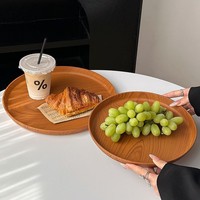 Houtnerf Rond Dienblad, Plastic Serveerschaal, Coffeeshop Dessertdisplay, Ins Stijl Fruitschotel