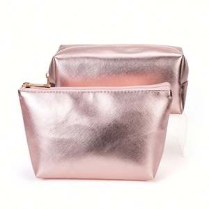 Bolsa de Cosméticos de Piel Sintética Rosa con Cierre y Asa, Redonda, para Viaje, Promocional, con Diseño Liso - Product Image 1