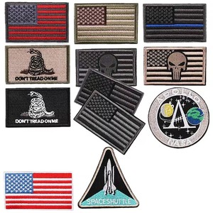 Toppe Ricamate Americane con Bandiera, Eco-Friendly, in Tessuto Twill con Paillettes, Badge Tattico Punisher con Chiusura a Strappo per Cappelli - Product Image 1