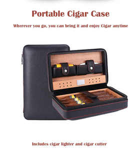 Boîte Cadeau Personnalisée pour Cigares, Étui de Voyage en Cuir avec Plateau en Bois de Cèdre, Humidor avec Coupe-Cigares et Poches pour Accessoires, pour 4 Cigares - Product Image 4