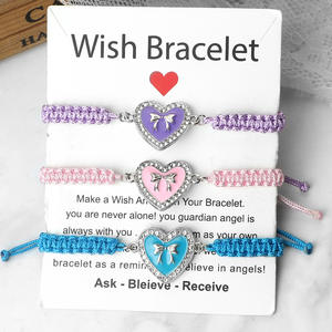 Elegante pulsera <span class=keywords><strong>de</strong></span> lazo tejida hecha a mano, pulsera colgante <span class=keywords><strong>de</strong></span> corazón <span class=keywords><strong>de</strong></span> cuerda, joyería <span class=keywords><strong>de</strong></span> moda <span class=keywords><strong>de</strong></span> circón, regalo <span class=keywords><strong>de</strong></span> <span class=keywords><strong>amistad</strong></span> para mujer - Product Image 1