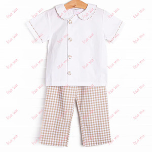 ชุดเดรสเด็กผู้หญิงสีเบจลายตาราง ปกเสื้อแบบสแกลลอป พร้อมกางเกงบลูเมอร์ ชุดสำหรับเด็กผู้หญิงฤดูร้อน ชุดเสื้อ<span class=keywords><strong>ผ้า</strong></span>เด็กเข้าชุดสำหรับพี่น้อง - Product Image 6
