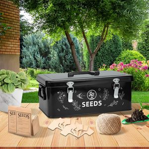 Scatola Porta Semi in Bambù con 4 Scomparti, Chiusure di Sicurezza, 30 Bustine per Semi, Etichette per Piante - Nera - Product Image 6