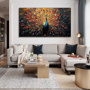 Dipinto a Olio 3D Personalizzato di Pavone Dorato su Tela, Arte Moderna Impressionista Dipinta a Mano, Decorazione di Lusso per Pareti - Product Image 4