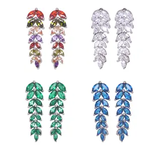 Wholesale Crystal Chandelier Dangle Earrings Rhinestone Leaf Drop Earrings Long Bridal Jewelry for Women Wedding Party