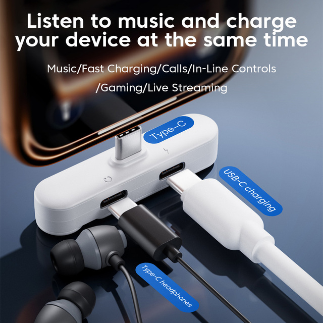 2-in-1 USB C Headphone Adapter with Phone Stand Type C OTG Splitter for Fast Charging & Audio for iPhone 17 16 15/Samsung