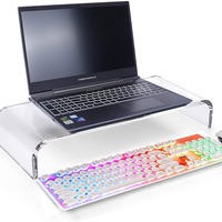 Penyangga monitor komputer akrilik transparan, dudukan keyboard peninggi penyangga komputer dapat disesuaikan