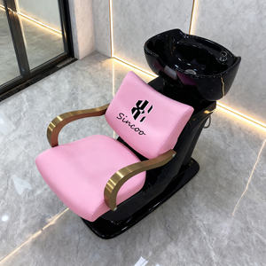 เก้าอี้สระผมลดราคา เก้าอี้สระผมสีชมพู เฟอร์นิเจอร์ร้านทำผม เตียงสระผมสีดำ - Product Image 4