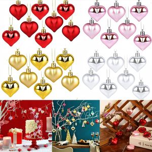 Adornos Navideños de Cristal en Forma de Corazón Rojo, Acabado Brillante, Tapa Dorada, Decoraciones Colgantes para Árbol, Juego de 12 Piezas, Hecho a Máquina, D0100HAZ - Product Image 3