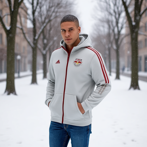 Sudadera con Capucha Adidas para Hombre, Gris, Logotipo de los Red Bulls, Bordado 3D, Cierre de Cremallera, Estilo Deportivo, Corte Regular - Product Image 2