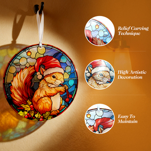 Adorno de Vidrio Art Deco con Animales Navideños, Colgante de Ventana con un Ardilla con Gorro de Santa Claus, Atrapasueños para Decoración de Jardín - Product Image 4