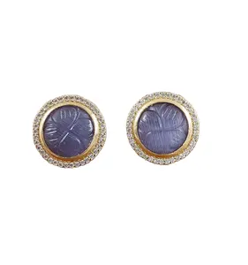 Brass Metal Gold Plated Colorful Stunning Matte Finish Traditional Kundan Stud Earrings Jewellery