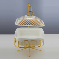 Chauffe-Plat de Luxe Doré, Réchaud de Buffet, Conteneur Chauffant pour Aliments, Marmite à Alcool, Réchaud de Buffet 5L en Acier Inoxydable et Fer 6