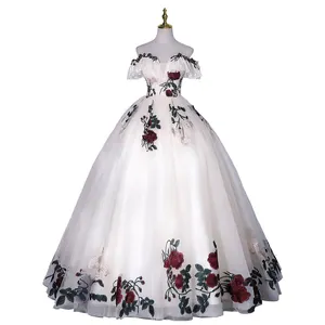 Colorido 3D flores Quinceañera Vestidos esponjosos fuera del hombro Vestidos De 15 Anos Quinceañera 2018 vestido de baile de talla grande