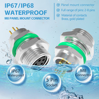 Conector Industrial DIN M8 Código B de 5 Pines, Sensor Circular, Conexión Frontal, Enchufe Hembra Eléctrico para Panel PCB, IP67 Impermeable, Latón