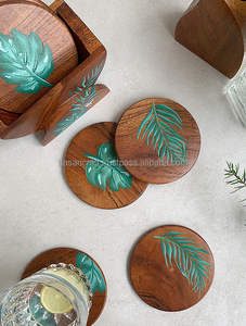 Posavasos de madera con estampado para café y té, producto de madera Natural para servir posavasos para Hotel y restaurante, hecho a mano, 100% - Product Image 4