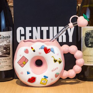 Taza de cerámica con forma de donut creativa de estilo coreano de gran oferta, taza de café de oficina de cerámica de Color pintada a mano - Product Image 1