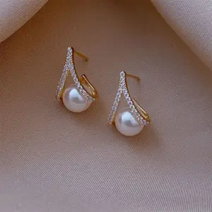 2023 Nieuwe Mode Parel Stud Oorbellen Womens Vergulde Diamant Oorbel Sieraden