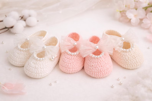 Zapatitos de Ganchillo para Bebé Recién Nacido, Zapatos de Algodón Suave con Lazo de Perlas para Primeros Pasos de Niñas - Product Image 3
