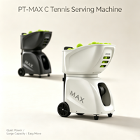 Máquina Lanza Pelotas de Tenis Inteligente PT-MAX C, Equipo de Entrenamiento Portátil con Ruedas y Control por Aplicación, con Logotipo Personalizado Disponible