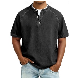 Polo de Manga Corta para <span class=keywords><strong>Hombre</strong></span>, Estilo Vintage, Cuello Henley, Estampado, Corte Holgado, Informal, Transpirable, para Verano - Product Image 1