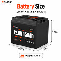 Batterie LiFePO4 Enlzh 12,8V-150Ah avec BMS 100A, 4000 cycles, 1920Wh pour l'énergie solaire et l'utilisation en camping-car