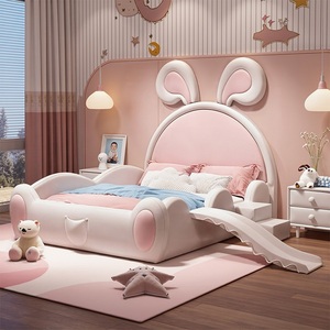 <span class=keywords><strong>Lit</strong></span> en cuir rose en forme de lapin JS Modern pour chambre de filles, cadre en bois massif et cuir microfibre, ensemble de meubles de <span class=keywords><strong>lit</strong></span> de princesse - Product Image 3
