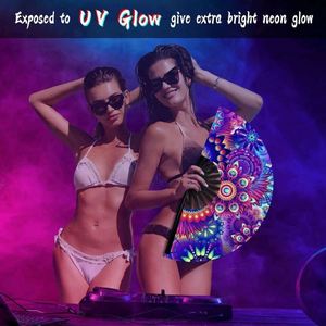 พัดพับมือทำจากไม้ไผ่ งานฝีมือโฮโลแกรมสะท้อนแสงสีรุ้ง ขนาดใหญ่ สำหรับงานปาร์ตี้ ขายดี - Product Image 5