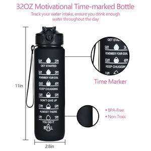 Botella de Agua Deportiva Personalizada, Antiderrames, Libre de BPA, 1L 32 oz, Botella de Agua Motivacional de 32 oz con Pajita y Marcador de Tiempo - Product Image 4