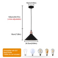 Suspension dôme noire E27 E26 pour restaurant, table à manger ou îlot de cuisine, câble réglable de 100 cm, largeur de 24,5 cm