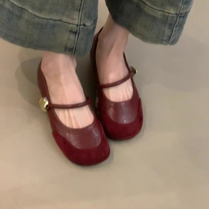 Chaussures de soirée souples de style français tendance 2026, à lanières, patchwork, bout rond, talon compensé, ballerines Mary Jane - Product Image 2