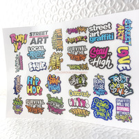 Feuille d'autocollants en vinyle imperméable style graffiti hip-hop et street art pour ordinateur portable, skateboard, bagages, décoration DIY
