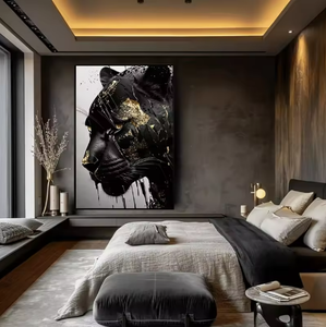 Pósteres e impresiones artísticos de pared abstractos de <span class=keywords><strong>Pantera</strong></span> <span class=keywords><strong>negra</strong></span> y dorada, cuadros de pared, decoración del hogar, pintura de porcelana de cristal Animal - Product Image 4