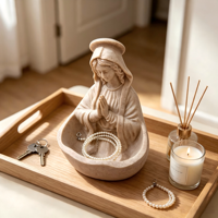 Figurine personnalisée en résine Polystone à texture grès, Vierge Marie priante, avec bol de rangement en résine, statue religieuse catholique, plateau de rangement