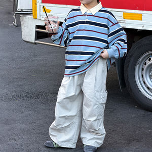 ชุดเด็กฤดูใบไม้ผลิ เสื้อโปโลลายทางเด็กผู้ชาย 2026 ฤดูใบไม้ผลิสไตล์ใหม่ เสื้อแขนยาวลำลองสำหรับเด็กโต - Product Image 5