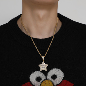 Colgante de pentagrama, accesorios de hip hop, collares para hombre y mujer, circonita con incrustaciones de cobre, colgante de estrella de circonita. - Product Image 3