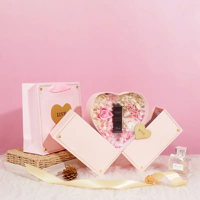 Uiterlijk Redelijke Prijs Hart Bloem Geschenkdoos Valentijnsdag Eeuwige Bloem Bewaarde Roos Hart Bloembak Verpakking